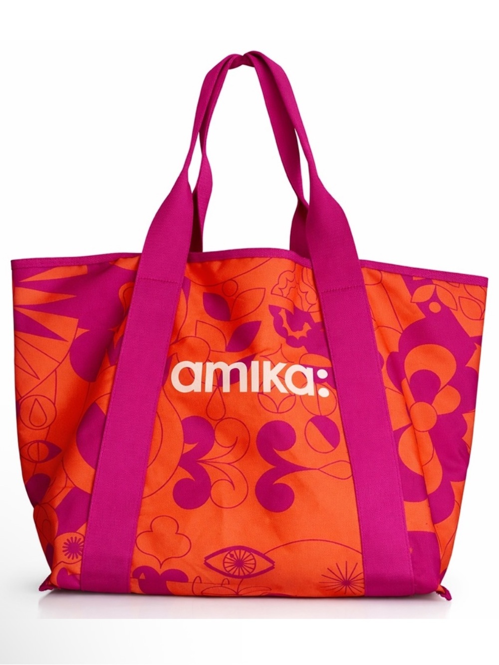 Amika Practical + Pretty Signature Print Tote Bag Orange Pink NEW